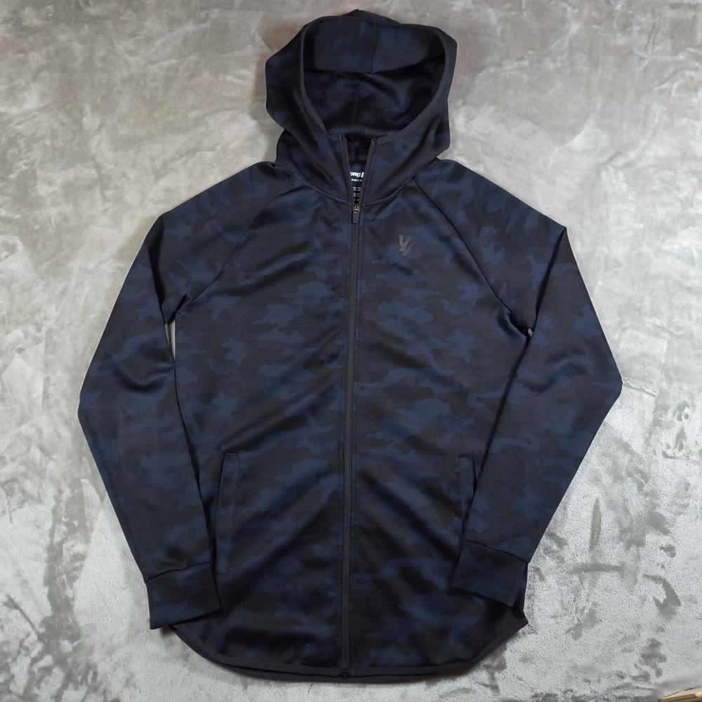 YoungLA Hoodie Mens Medium Blue Camo Full Zip Performance Gym Athletic Workout